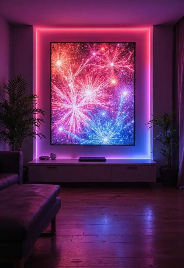 30+ LED Strip Lighting Ideas That Look Sleek and Stylish - 7. Backlit Wall Art