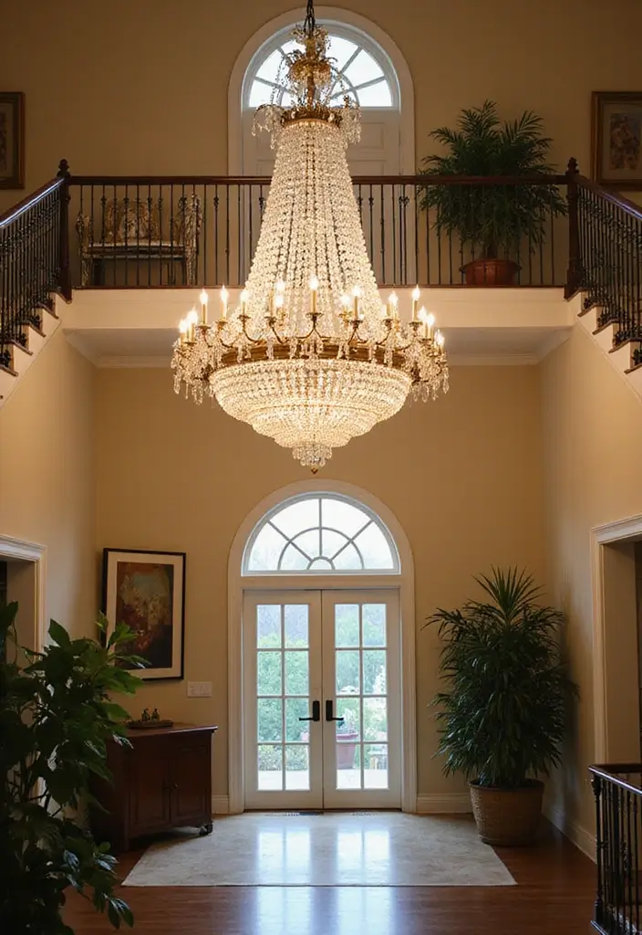 30+ Two Story Foyer Lighting Designs That Wow Guests 1 30+ Two Story Foyer Lighting Designs That Wow Guests - 1. Glamorous Crystal Chandeliers