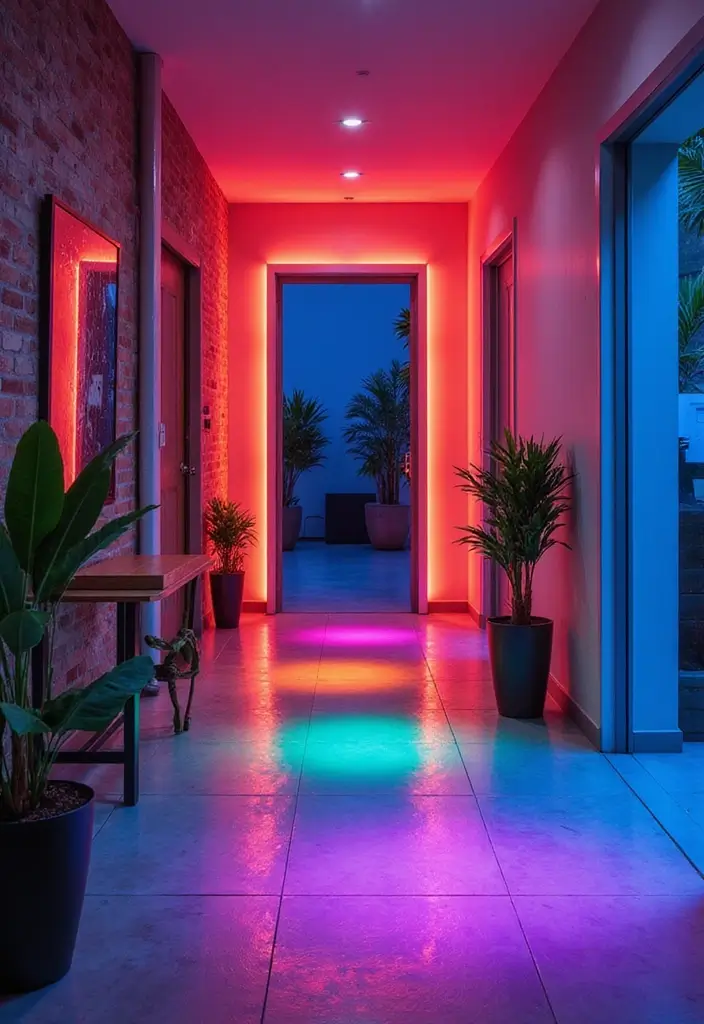30+ Two Story Foyer Lighting Designs That Wow Guests 14 30+ Two Story Foyer Lighting Designs That Wow Guests - 14. Color-Changing LED Lights