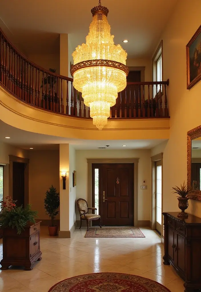 30+ Two Story Foyer Lighting Designs That Wow Guests 26 30+ Two Story Foyer Lighting Designs That Wow Guests - 26. Luxurious Gold Finishes
