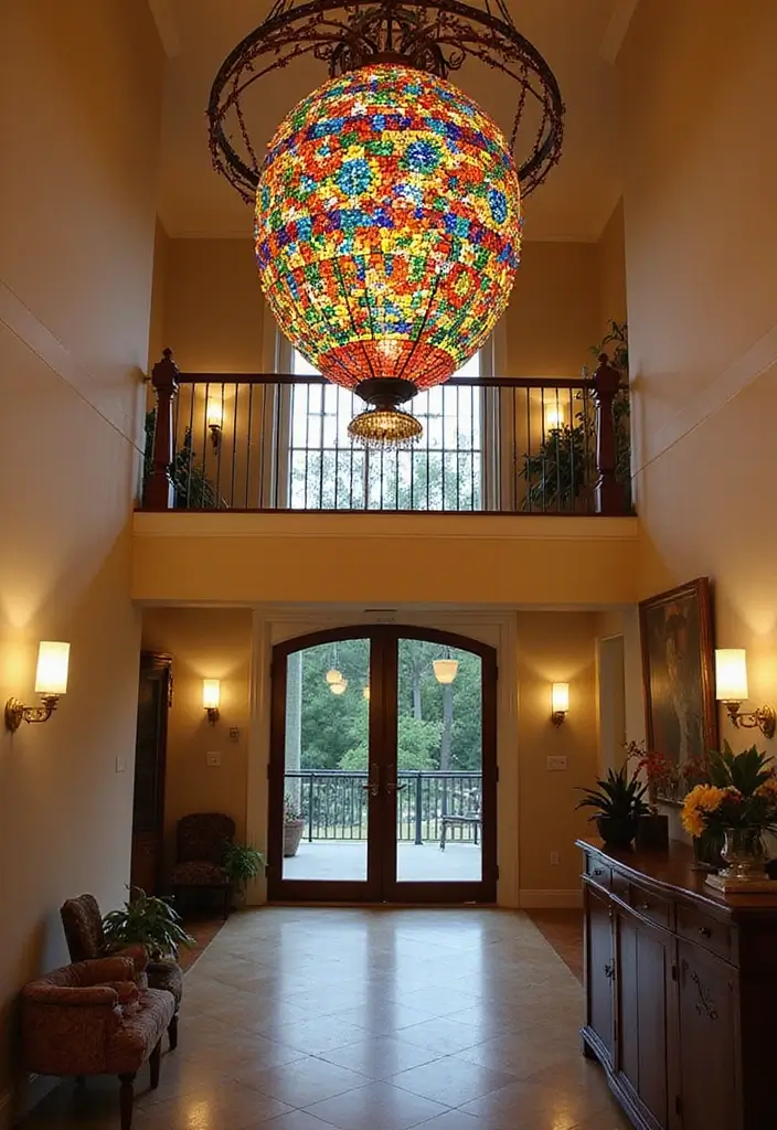 30+ Two Story Foyer Lighting Designs That Wow Guests 29 30+ Two Story Foyer Lighting Designs That Wow Guests - 29. Artistic Mosaic Lights