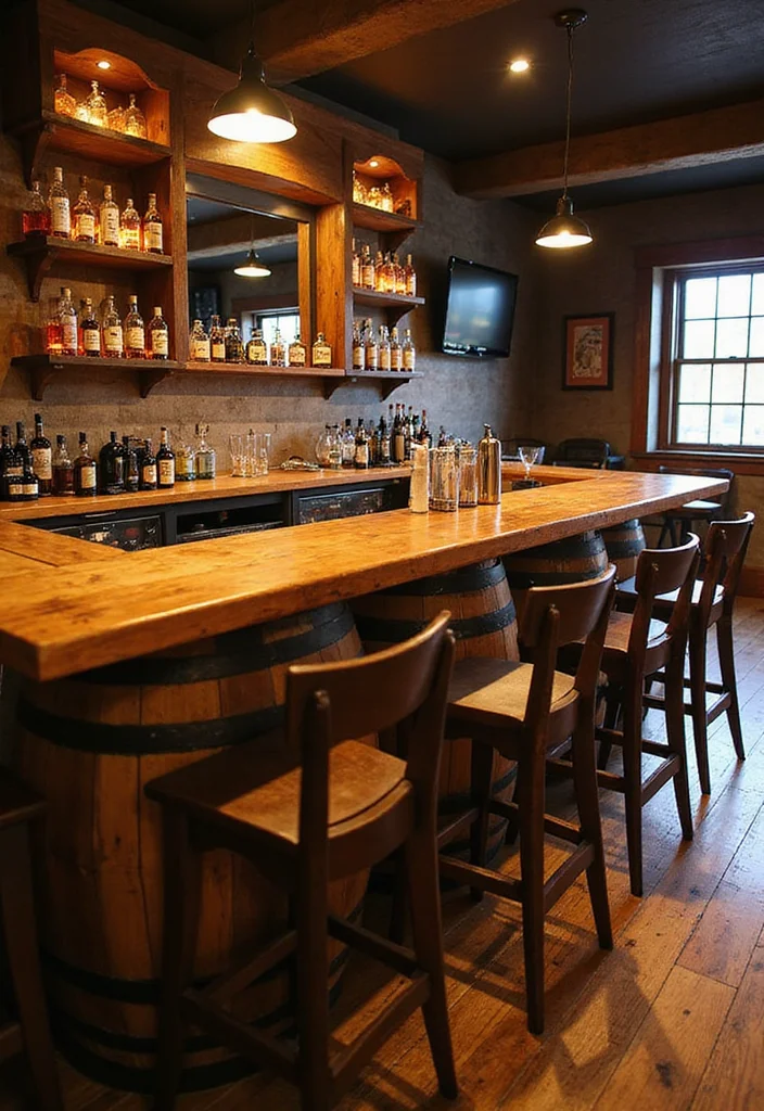 10 Basement Bar Ideas for Fun Social Evenings 1 10 Basement Bar Ideas for Fun Social Evenings - 1. Vintage Whiskey Barrel Bar