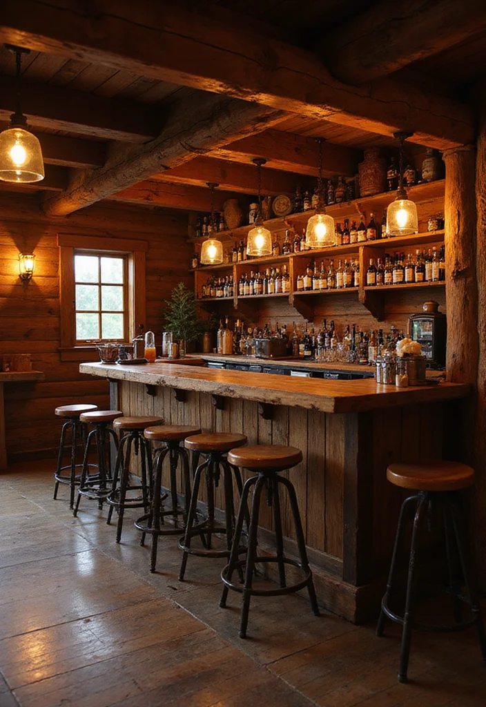 10 Basement Bar Ideas for Fun Social Evenings 23 10 Basement Bar Ideas for Fun Social Evenings - 3. Cozy Cabin Retreat