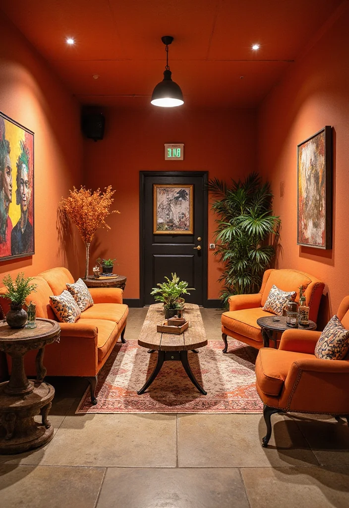 10 Basement Colors Ideas for Brightened Welcoming Interiors - 10. Terracotta Orange