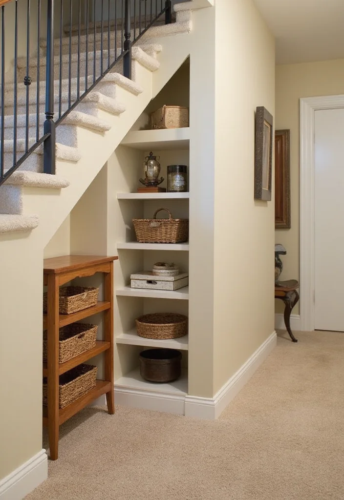 10 Basement Stairwell Ideas for Clean Safe Design - 7. Functional Storage Solutions