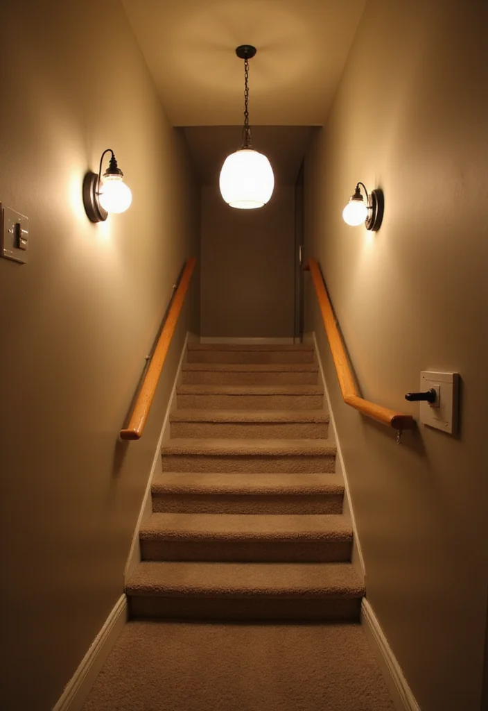 10 Basement Stairwell Ideas for Clean Safe Design - 8. Smart Stairwell Lighting Fixtures