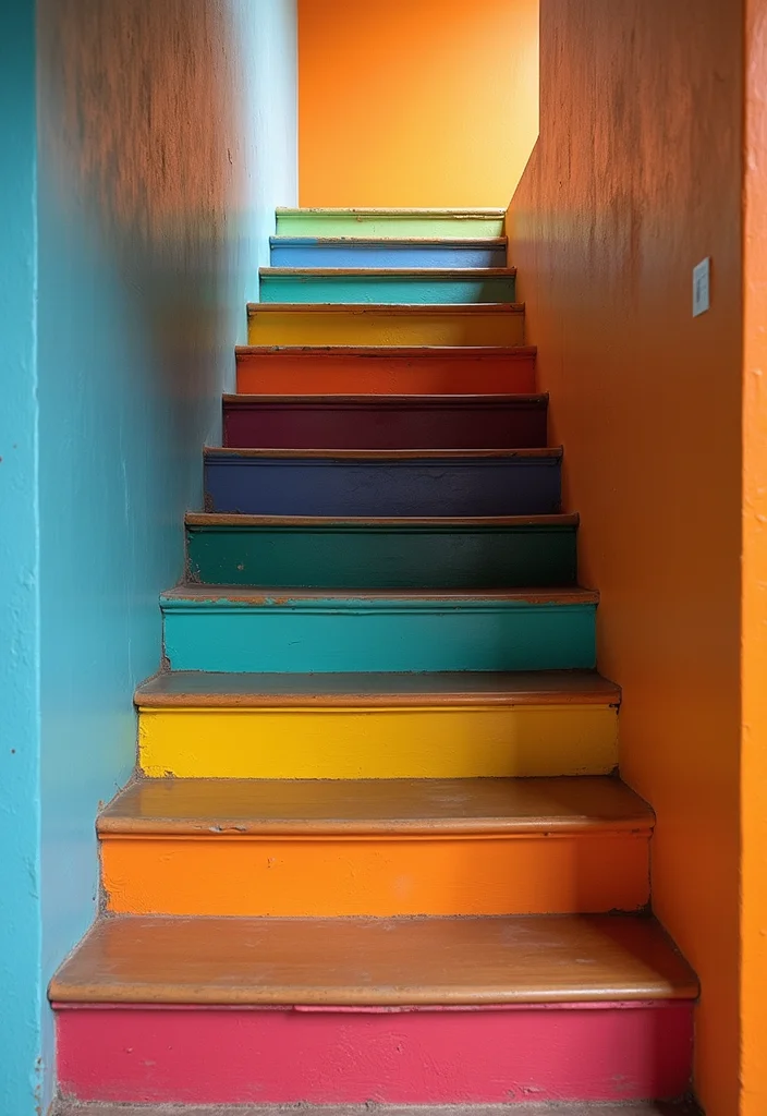 10 Basement Stairwell Ideas for Clean Safe Design - 9. Colorful Paint and Wallpaper