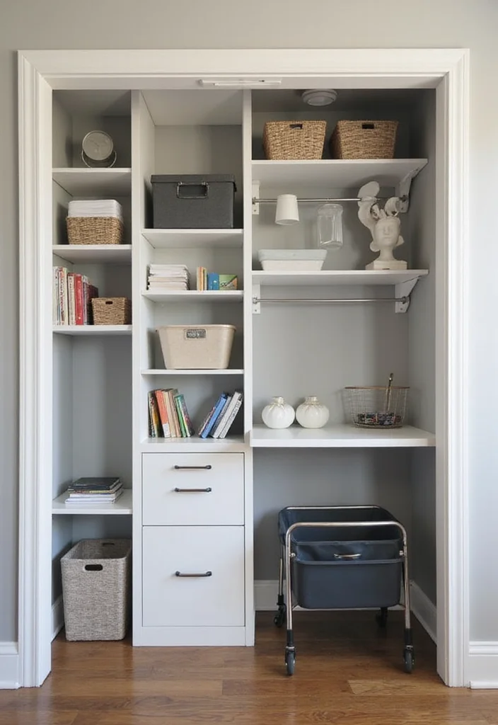 10 Closet Office Ideas for Hidden Functional Work Nooks - 10. The Smart Storage Closet Office