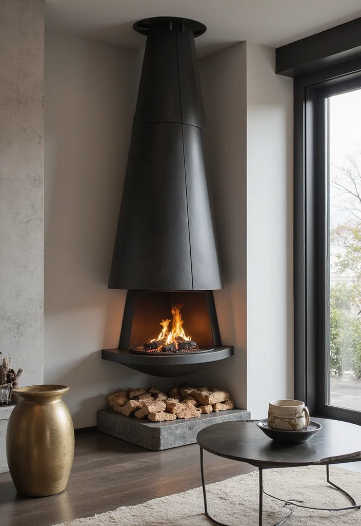 10 Corner Fireplace Ideas for Efficient Space Use 45 10 Corner Fireplace Ideas for Efficient Space Use - 5. Corner Fireplace with a Modern Twist