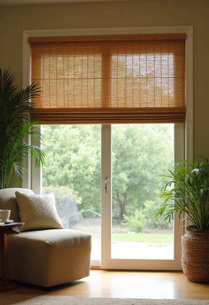 10 Curtain Ideas for Sliding Doors for Privacy and Smooth Function - 1. Bamboo Roll-Up Shades