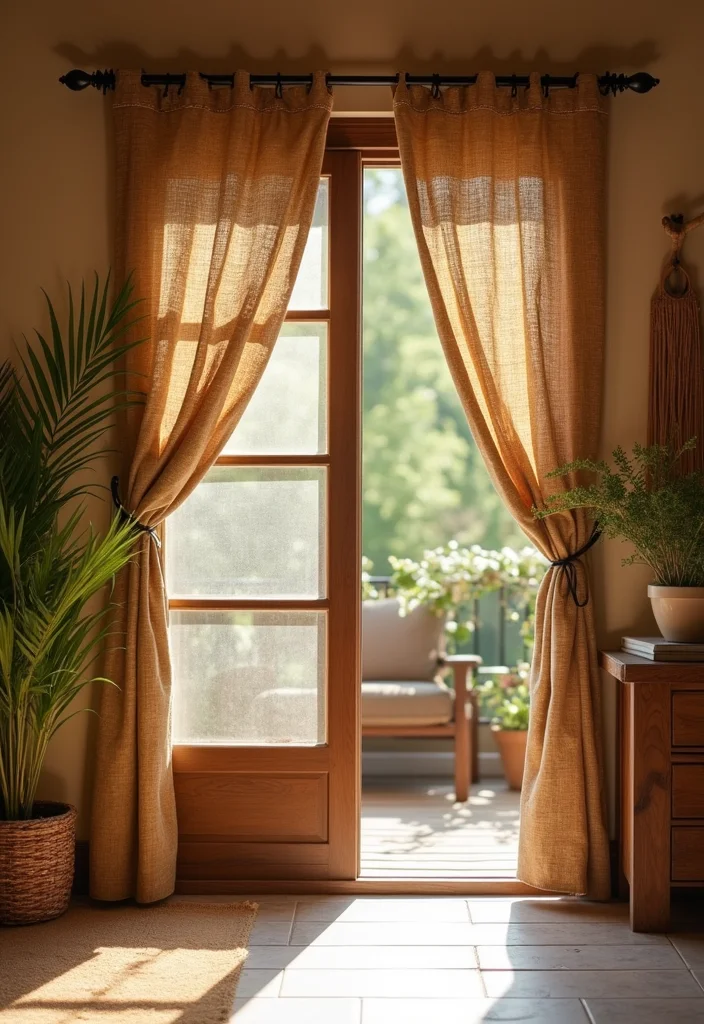10 Curtain Ideas for Sliding Doors for Privacy and Smooth Function - 6. Natural Fiber Curtains