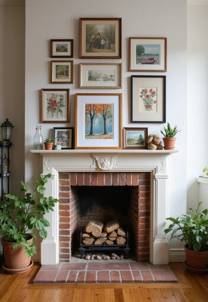 10 Empty Fireplace Ideas for Stylish Decorative Use - 10. Interactive Family Gallery