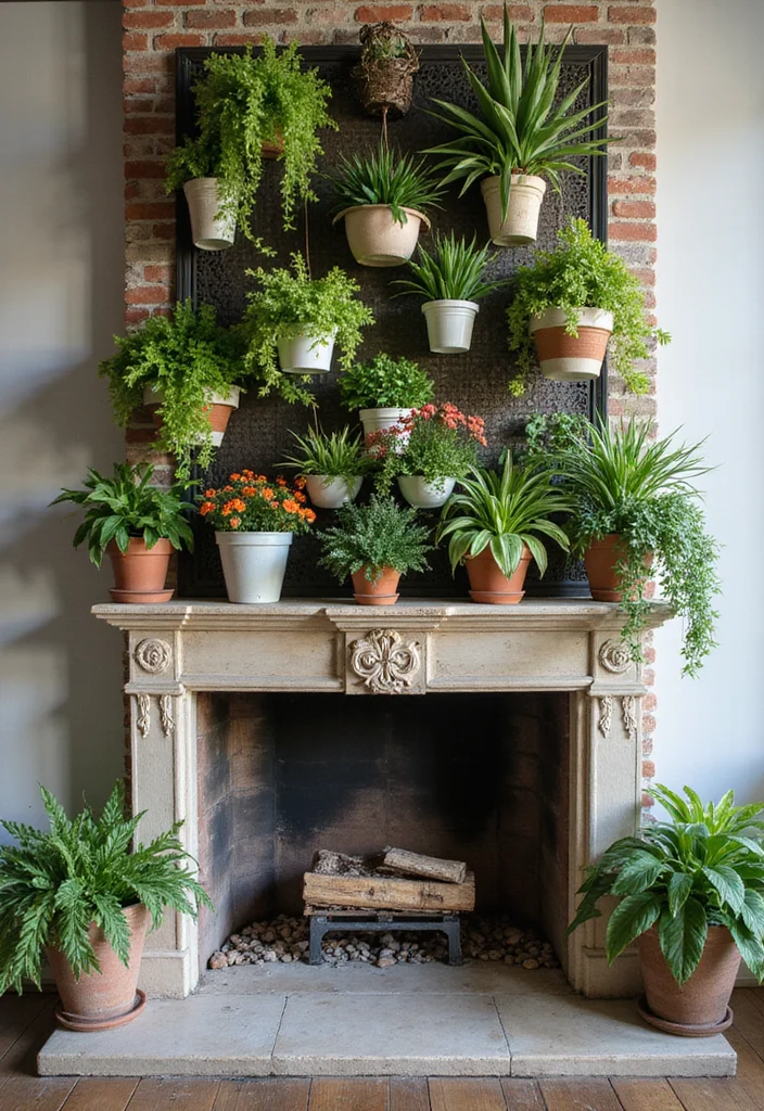 10 Empty Fireplace Ideas for Stylish Decorative Use - 2. Vertical Garden Display