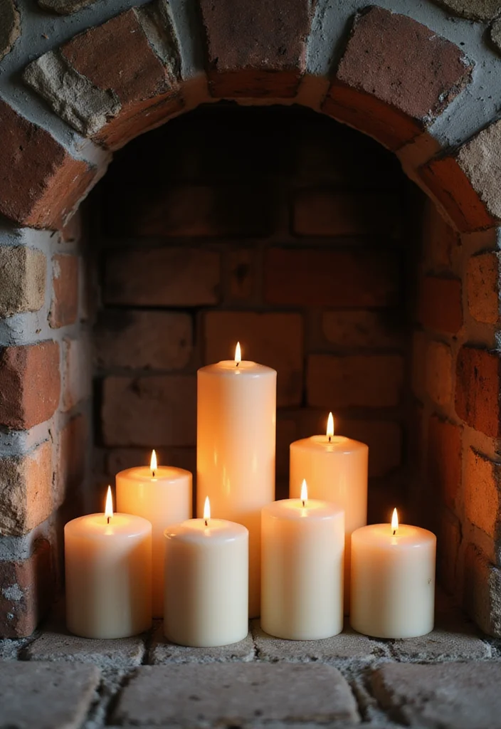 10 Empty Fireplace Ideas for Stylish Decorative Use - 4. Eco-Friendly Candle Haven