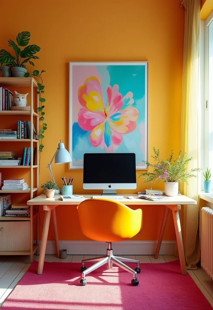10 Small Office Ideas Home for Efficient Compact Layouts - 5. Bright Colors for a Vibrant Atmosphere