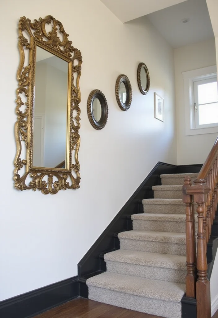 10 Wall Stairs Decor Ideas for Vertical Visual Interest - 3. Mirrors for Depth and Light