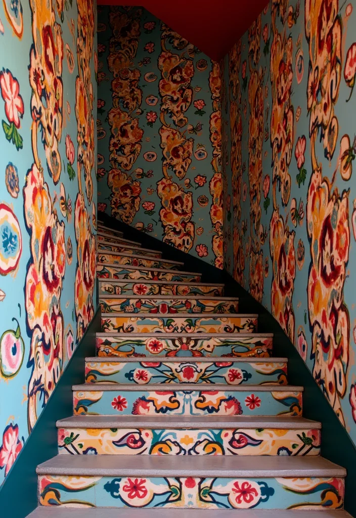 10 Wall Stairs Decor Ideas for Vertical Visual Interest - 4. Statement Wallpaper or Paint