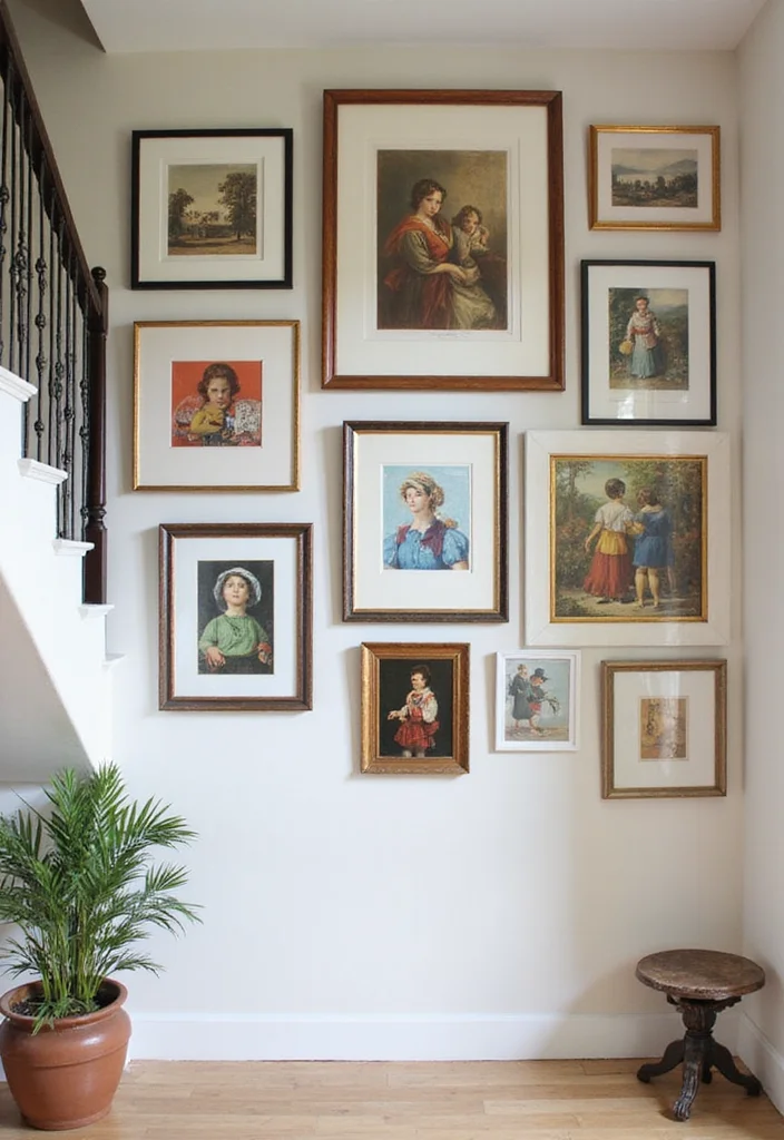 10 Wall Stairs Decor Ideas for Vertical Visual Interest - 5. Creative Wall Art Arrangements