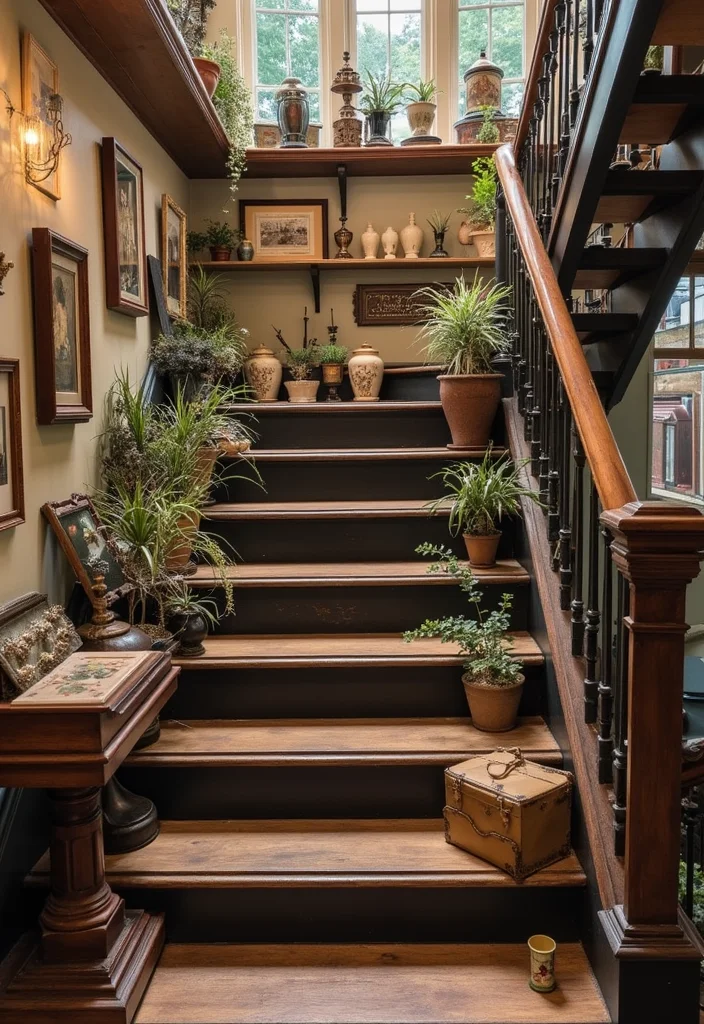 10 Wall Stairs Decor Ideas for Vertical Visual Interest - 8. Vintage Finds and Collectibles