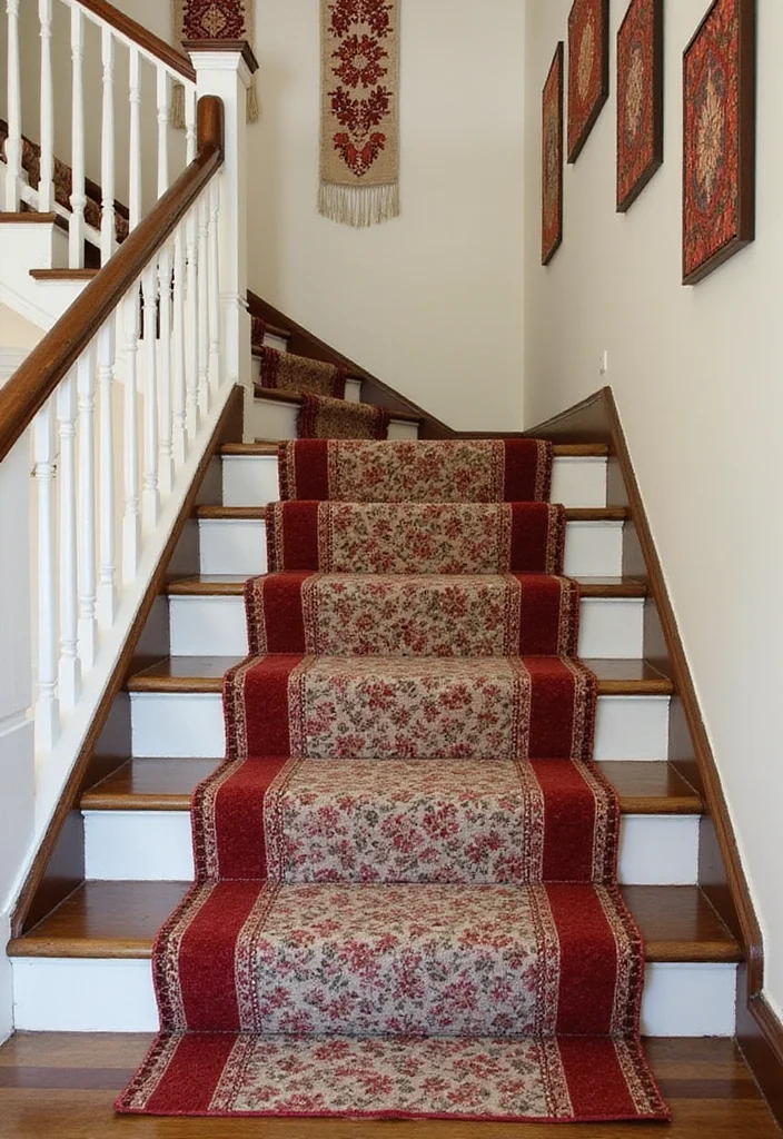 10 Wall Stairs Decor Ideas for Vertical Visual Interest - 9. Layered Textures with Fabric
