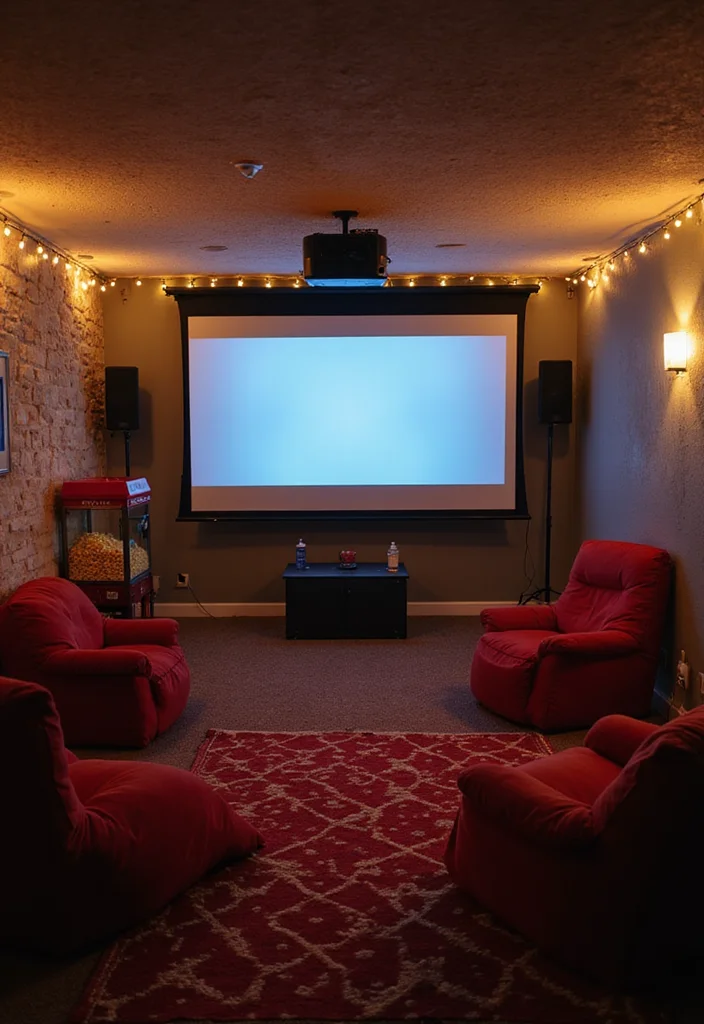 12 Basement Game Room Ideas for Fun Family Entertainment - 2. Cozy Movie Night Lounge