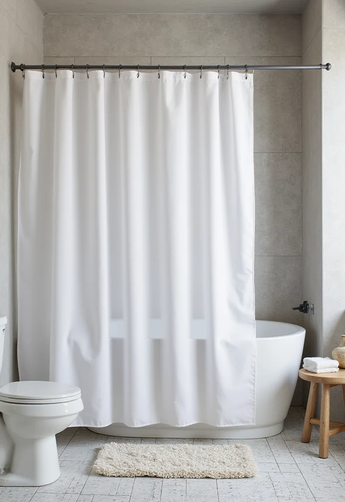 12 Bathroom Ideas With Shower Curtain for Easy Affordable Style - 2. Minimalist Monochrome