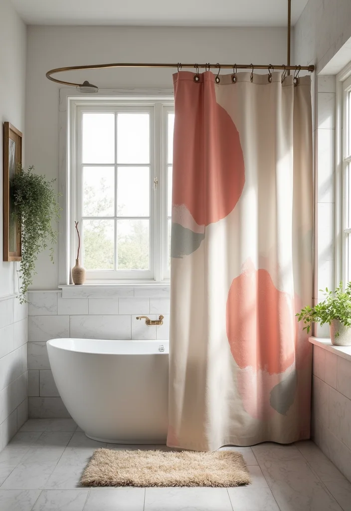 12 Bathroom Ideas With Shower Curtain for Easy Affordable Style - 9. Artistic Flair with Abstract Designs