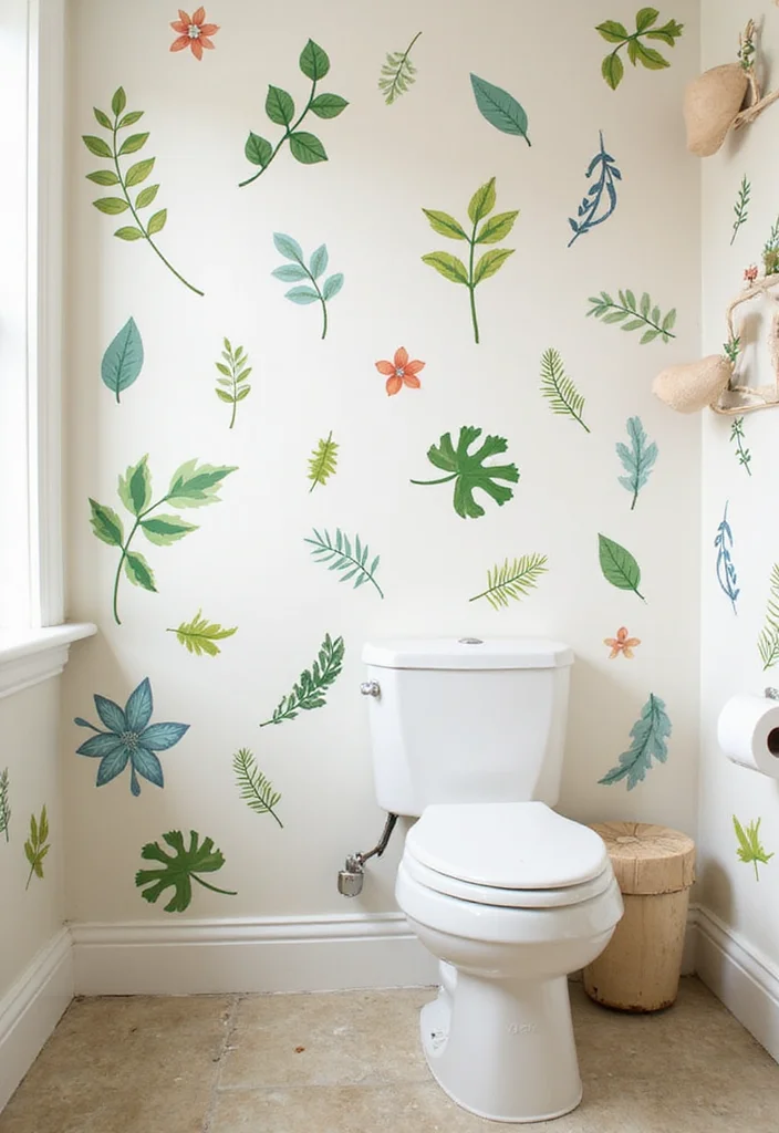 12 Bathroom Wall Decor Ideas for Fresh Personalized Style - 11. Nature-Inspired Wall Decals