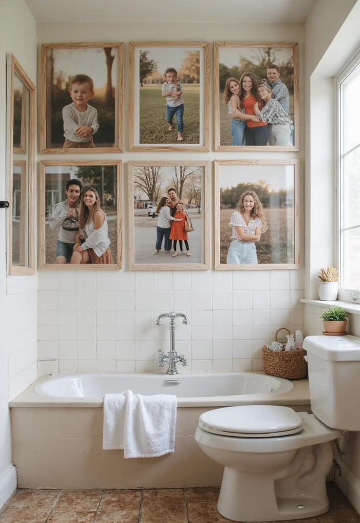 12 Bathroom Wall Decor Ideas for Fresh Personalized Style - 12. Personalized Photo Collage