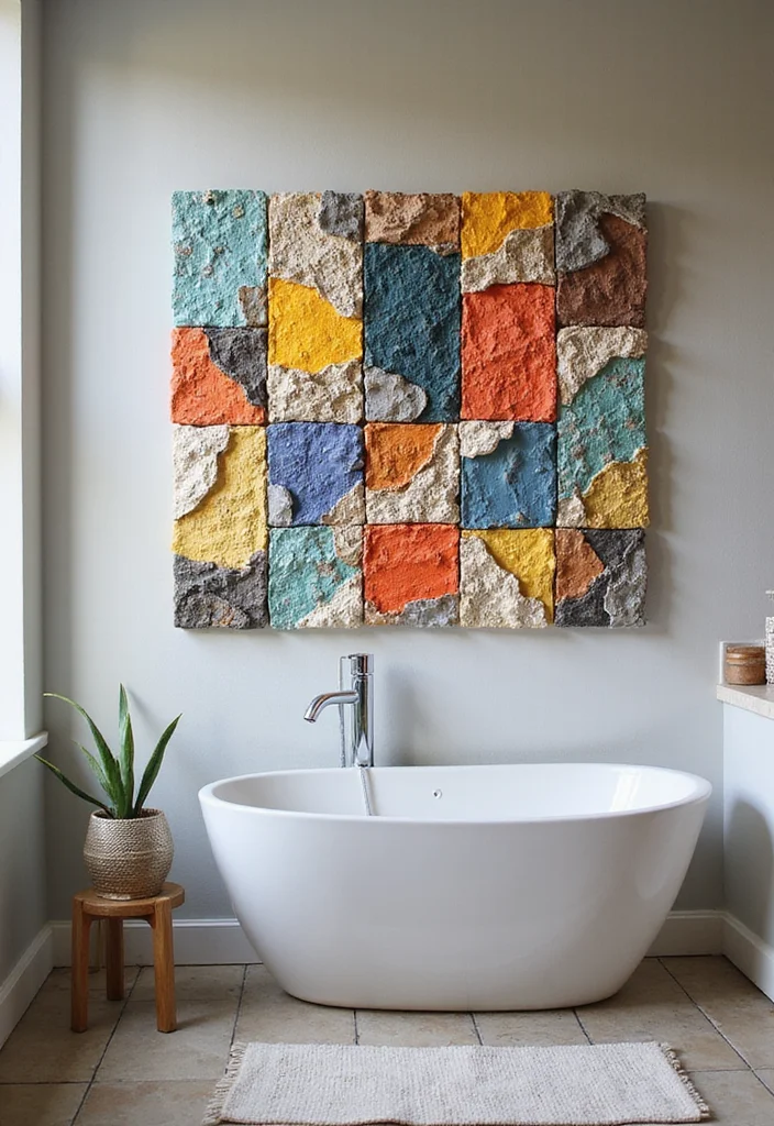 12 Bathroom Wall Decor Ideas for Fresh Personalized Style - 5. Recycled Material Art