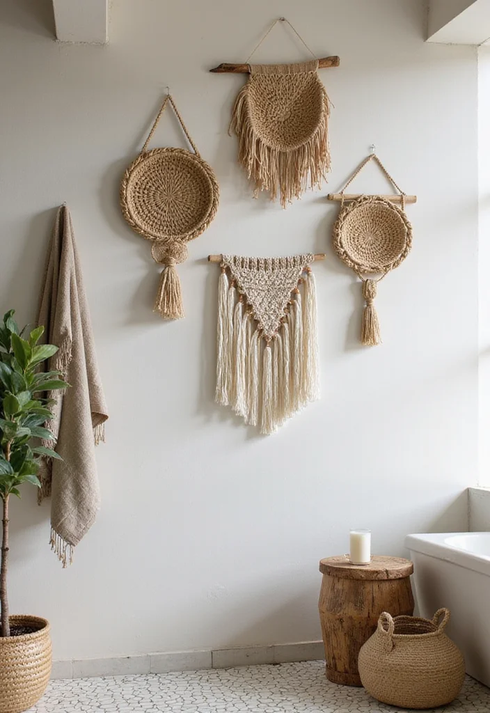 12 Bathroom Wall Decor Ideas for Fresh Personalized Style - 8. Natural Fiber Wall Hangings