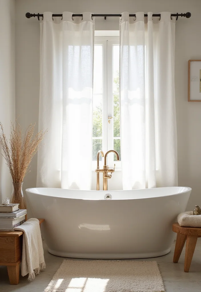 12 Bathroom Window Curtain Ideas for Light Privacy Balance - 1. Light Filtering Linen Curtains