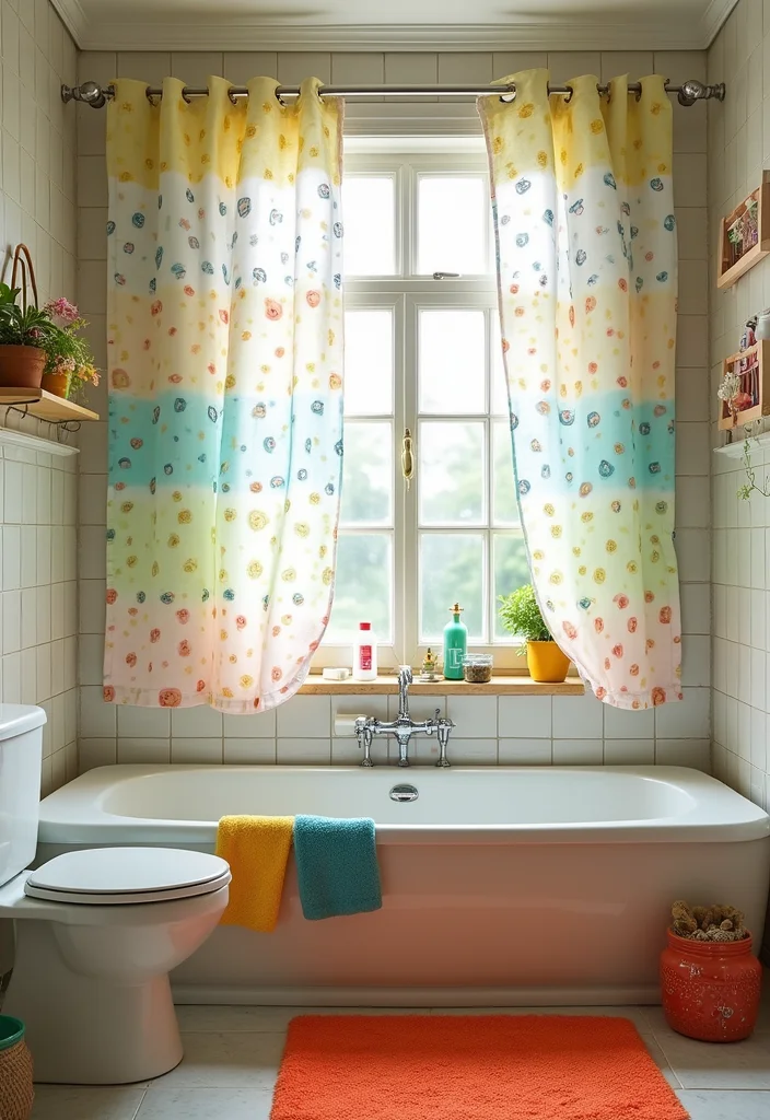 12 Bathroom Window Curtain Ideas for Light Privacy Balance - 10. Colorful Canvas Curtains