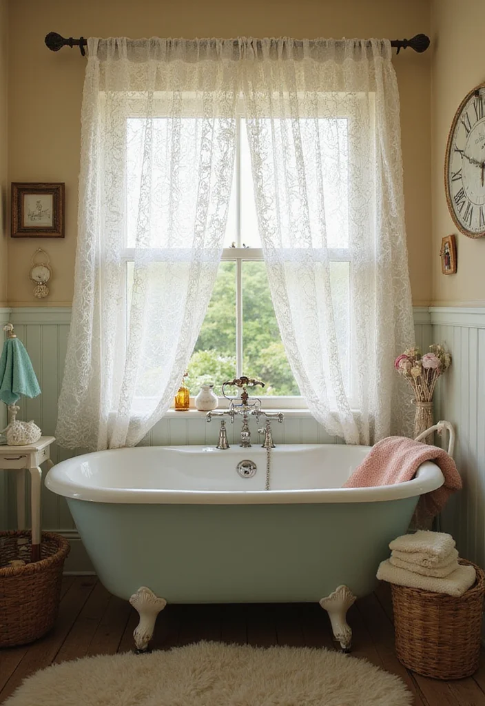 12 Bathroom Window Curtain Ideas for Light Privacy Balance - 11. Vintage Lace Curtains