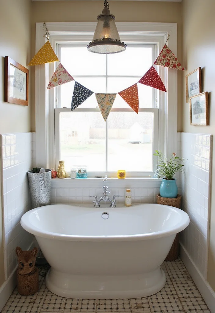 12 Bathroom Window Curtain Ideas for Light Privacy Balance - 12. DIY Fabric Banners