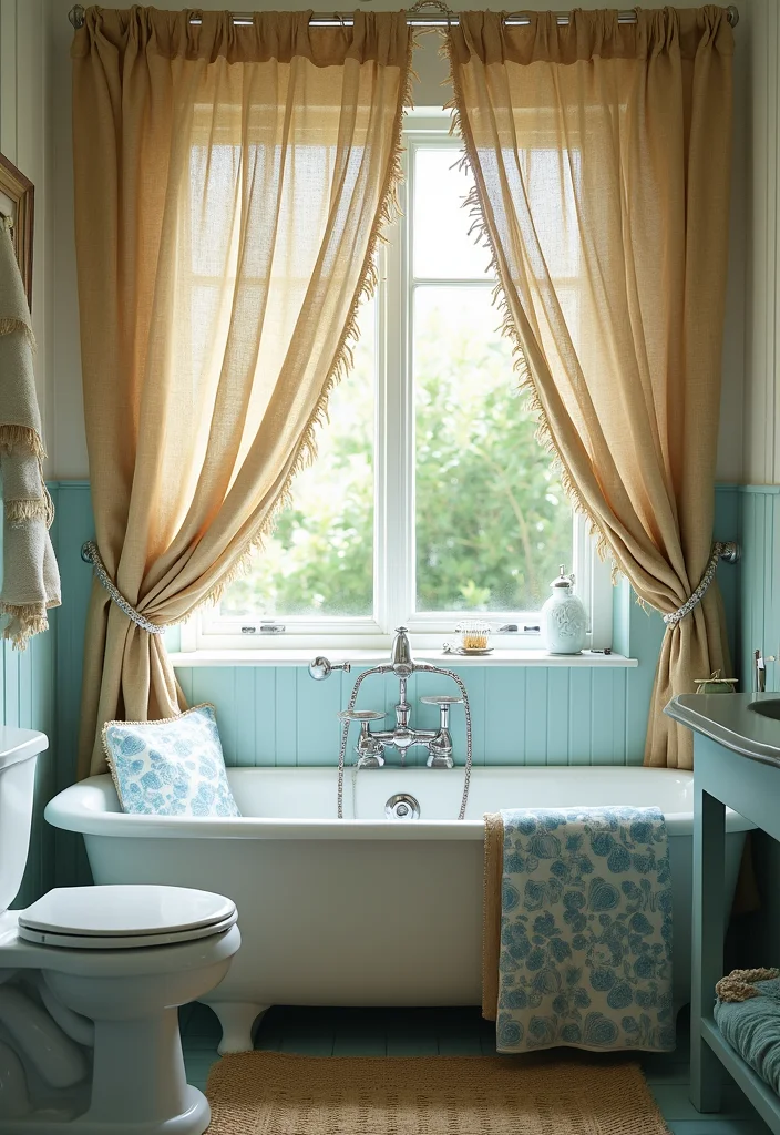 12 Bathroom Window Curtain Ideas for Light Privacy Balance - 4. Jute Curtains