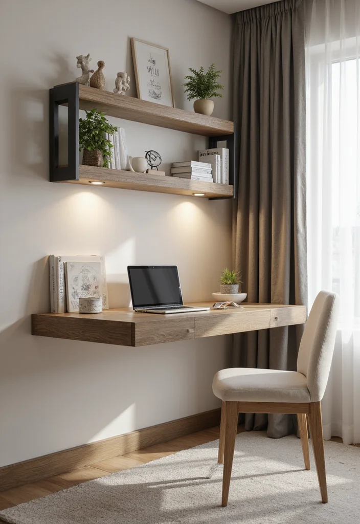 12 Bedroom Office Ideas for Smart Dual Function Rooms - 1. Wall-Mounted Desks for Tight Spaces