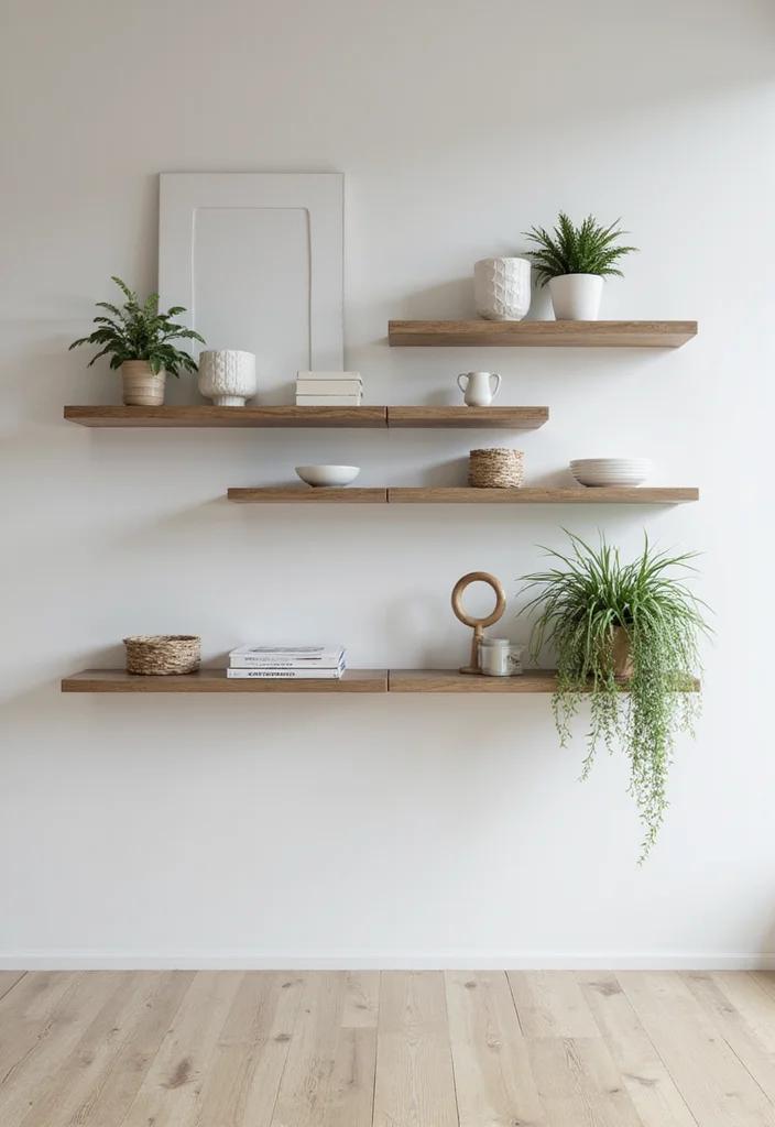 12 Decor Ideas for Large Wall Spaces for Big Visual Impact - 7. Minimalist Shelving for Function and Style