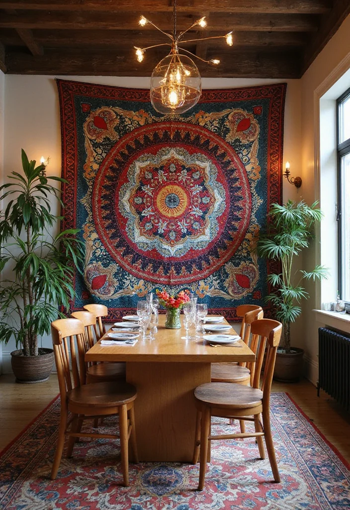 12 Dining Room Wall Decor Ideas for Stylish Focal Displays - 1. Bohemian Tapestries