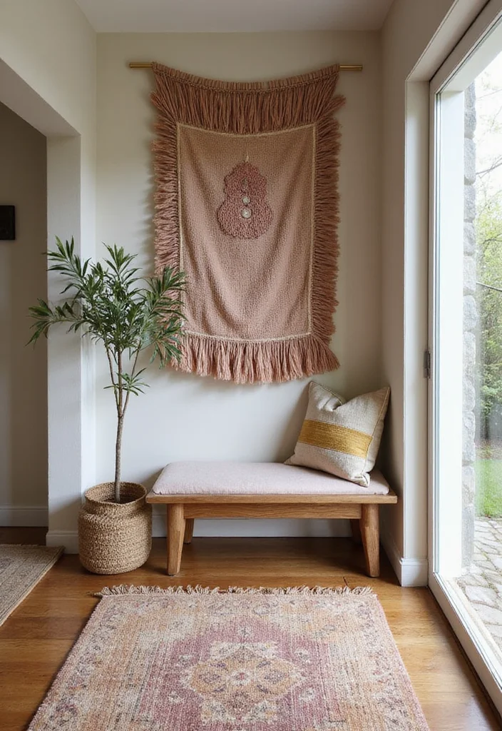 12 Entry Wall Decor Ideas for a Welcoming First Impression - 9. Layered Textiles