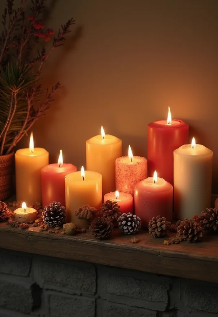 12 Fireplace Decor Ideas for Warm Seasonal Style 100 12 Fireplace Decor Ideas for Warm Seasonal Style - 10. Seasonal Candles