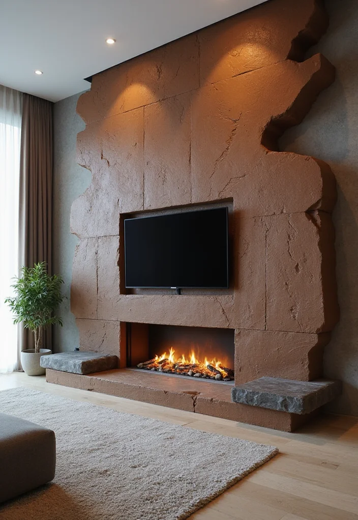 12 Fireplace Wall Ideas With TV for Seamless Modern Design - 11. Unique Shapes and Designs