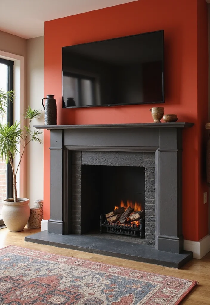 12 Fireplace Wall Ideas With TV for Seamless Modern Design - 6. Color Contrast