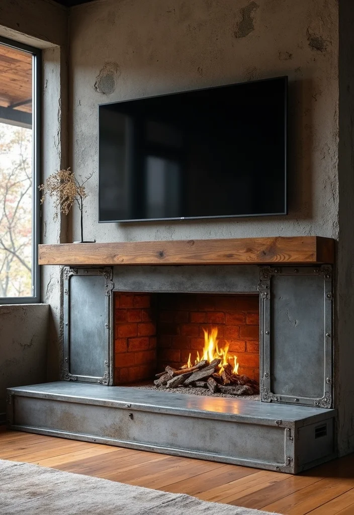 12 Fireplace Wall Ideas With TV for Seamless Modern Design - 8. Industrial Elements