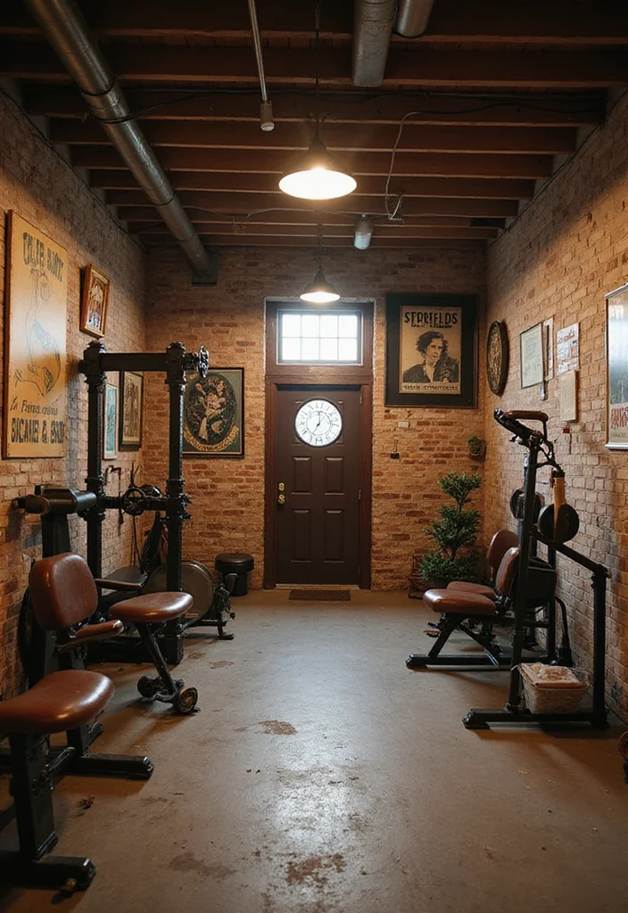 12 Gym Basement Ideas for Convenient At Home Workouts - 12. Vintage Gym Charm