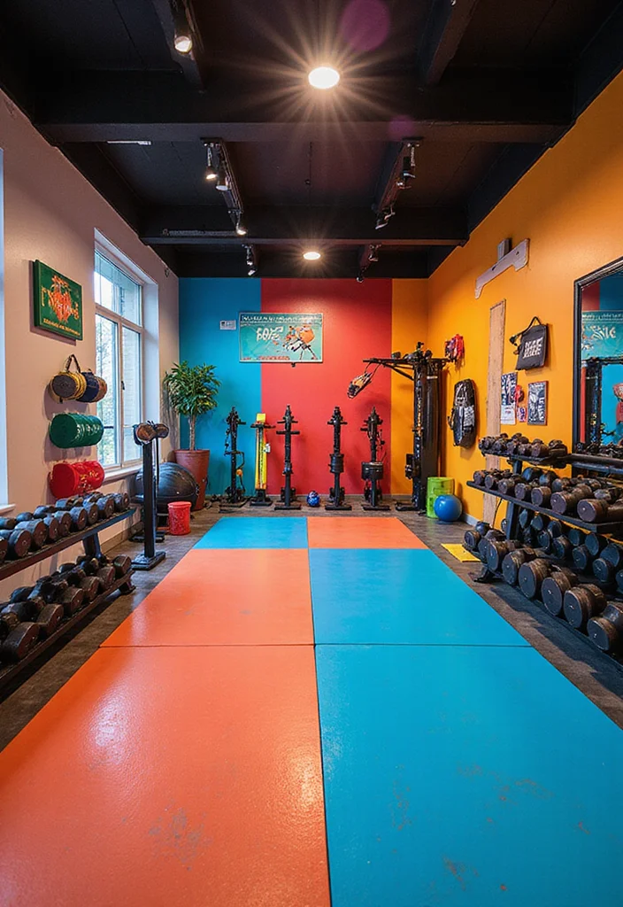 12 Gym Basement Ideas for Convenient At Home Workouts - 3. Bright and Bold Colors