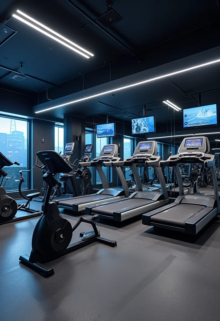 12 Gym Basement Ideas for Convenient At Home Workouts - 6. High-Tech Fitness Sanctuary