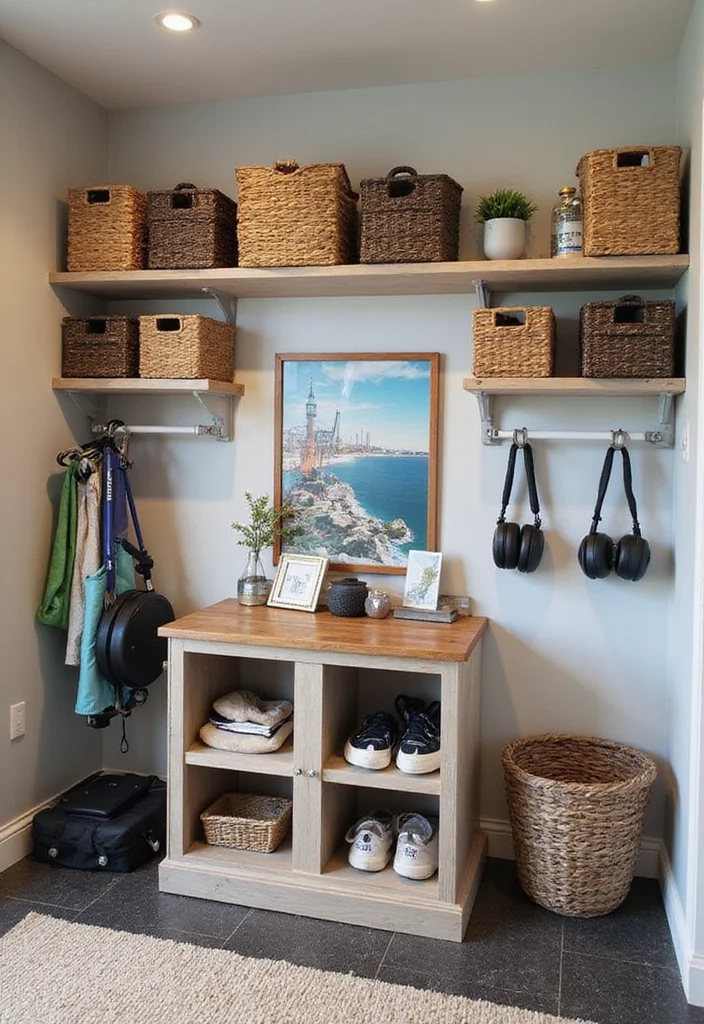 12 Gym Basement Ideas for Convenient At Home Workouts - 7. Stylish Storage Solutions