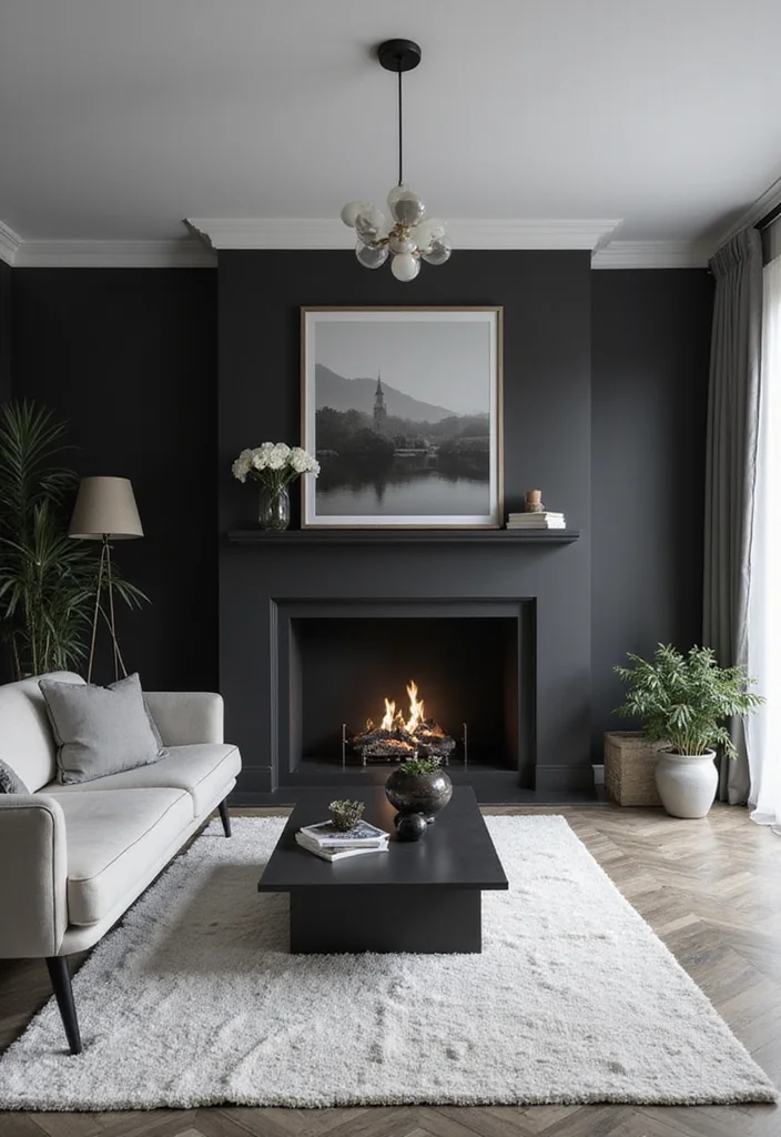 12 Living Room With Fireplace Design Ideas for Strong Cozy Focal Points - 10. Monochrome Magic