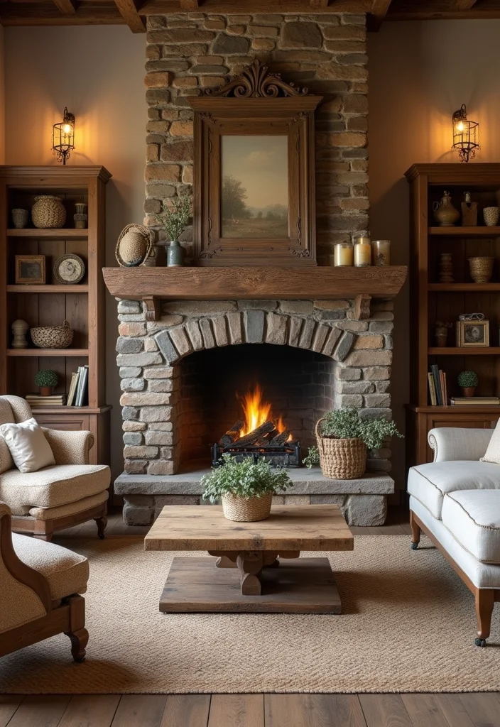 12 Living Room With Fireplace Design Ideas for Strong Cozy Focal Points - 3. Farmhouse Flair
